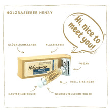 Laden Sie das Bild in den Galerie-Viewer, Set &quot;Holzrasierer Henry&quot; inkl. Schutzhülle aus Kork
